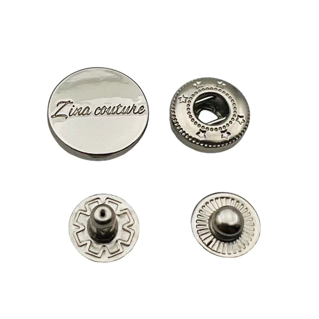 Customized Metal 4 Parts Silver Snap Fastener Button for Clothes Jacket