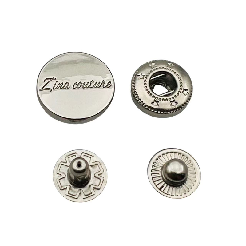 Customized Metal 4 Parts Silver Snap Fastener Button for Clothes Jacket