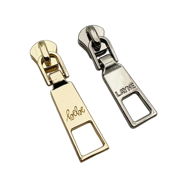 Custom Engraved Logo Metal Zipper Slider Pulls #5 for Bags